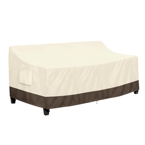 PureFit Outdoor Couch Cover Waterproof Patio Sofa Furniture Covers, 3-Seater Outdoor Cover with Air Vent and Handles, 78W x 35D x 35H Inches, Beige/Brown - color: Beige/Brown, size: 78"w X 35"d X 35"h