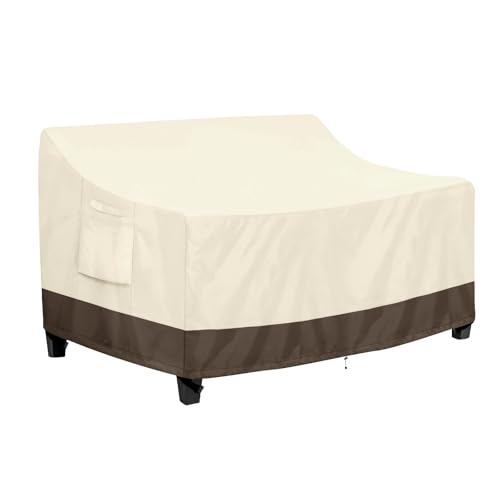 PureFit Outdoor Couch Cover Waterproof Patio Sofa Furniture Covers, 2-Seater Outdoor Loveseat Cover with Air Vent and Handles, 60W x 35D x 35H Inches, Beige/Brown - color: Beige/Brown, size: 60"w X 35"d X 35"h