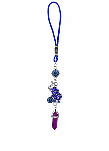 LUCKBOOSTIUM Evil Eye Elephant Keychain and Mandala with Amethyst Gemstone - Decorative Evil Eye Keychain for Blessing and Goodluck - Elephant Bag Charm, Rear View Mirror Accessories (1.75” x 8”) - color: Amethys