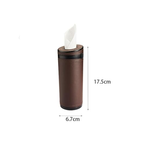 2 Pcs Car Tissue Holder, Multi-Purpose Round PU Leather Paper Tube with Window Breaker for Travel Facial Tissues Organizer, Car, Home, Bathroom, Office Use(Black&Brown)