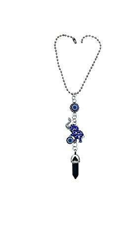 LUCKBOOSTIUM Evil Eye Elephant Hanging Charm Ornament - Decorative Accessories and Things to Hang In Your Car Mirror, Wall, Home or Office Door for Protection (Black Gemstone) - color: Black Gemstone
