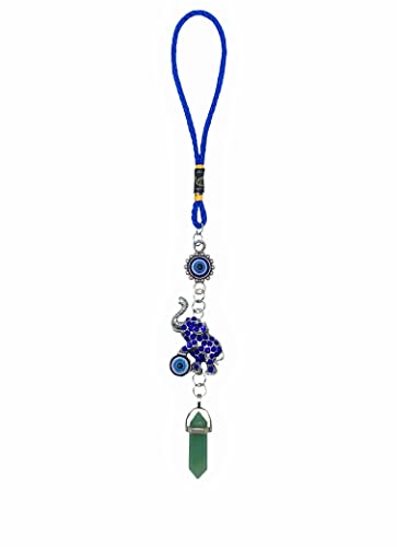 LUCKBOOSTIUM Evil Eye Elephant Keychain and Mandala with Green Phantom - Decorative Evil Eye Keychain for Blessing and Goodluck - Elephant Bag Charm, Rear View Mirror Accessories (1.75” x 8”) - color: Green Phantom