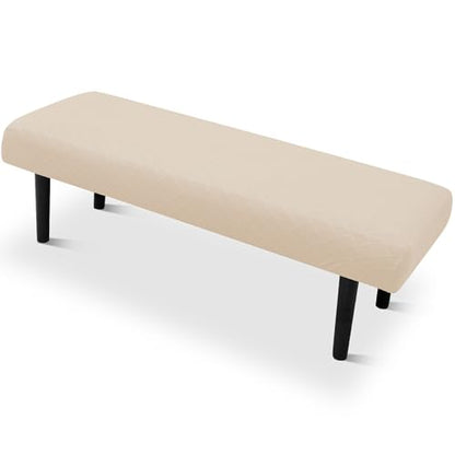Stretch Bench Seat Cover, Reusable Slipcover for Dining Room & Bedroom, Removable Washable Rectangular Bench Covers, Elastic Fit for Home Furniture(Beige) - color: Beige