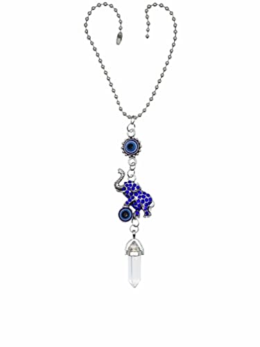 LUCKBOOSTIUM Evil Eye Elephant Hanging Charm Ornament - Decorative Accessories and Things to Hang in Your Car Mirror, Wall, Home or Office Door for Protection (Transparent Crystal) - color: Transparent Crystal