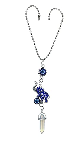 LUCKBOOSTIUM Evil Eye Elephant Hanging Charm Ornament - Decorative Accessories and Things to Hang in Your Car Mirror, Wall, Home or Office Door for Protection (Opal Crystal) - color: Opal Crystal
