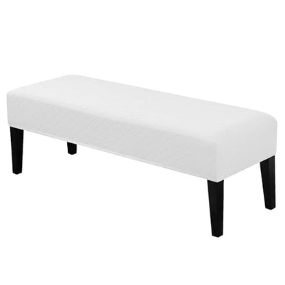 Lebaley Stretch Jacquard Ottoman & Bench Cover Removable Washable Slipcover for 42-54 inch Rectangular Benches, Bar Stools, and Dining Room Chairs (Fits 14-18" Wide),White - color: White, size: Regular - Standard