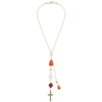 Natural Red Agate Cross Car Hanging Ornament Rearview Mirror Accessories Carnelian Glass Beaded Charms Suncatcher for Car Rear View Mirror Window Balcony Keychain Decor（Red）