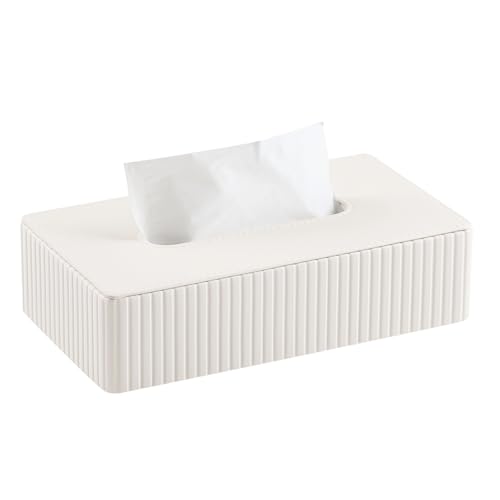 PU Leather Short Tissue Box Cover Rectangle, Small Tissue Box Holder with Magnetic Closure, Decorative Rectangular Tissue Holder for Bathroom Car Office (Ivory) - color: Ivory