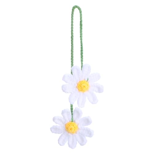 Ymapinc Crochet Car Accessories, Cute Hanging Rear View Mirror Decor Daisy Flower Charm for Women Handmade Knitted BOHO Aesthetic Pendant(Cotton)