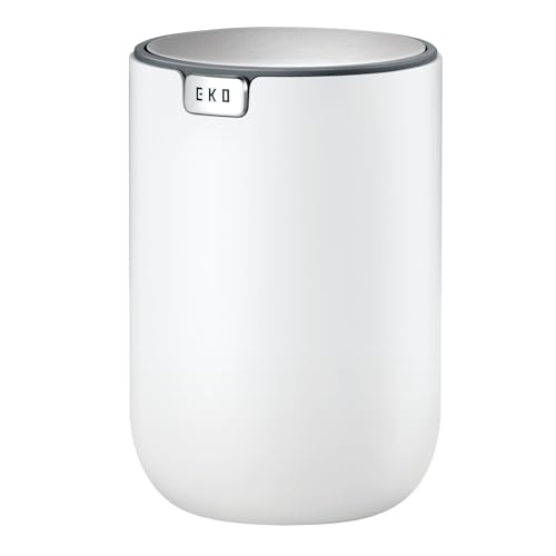 EKO Mini Desk Trash Can with Swing-Top Lid 0.4 Gallon Small Table Round Wastebasket for Office, Home, Car (White) - color: White, size: Tabletop 1.5 Liters