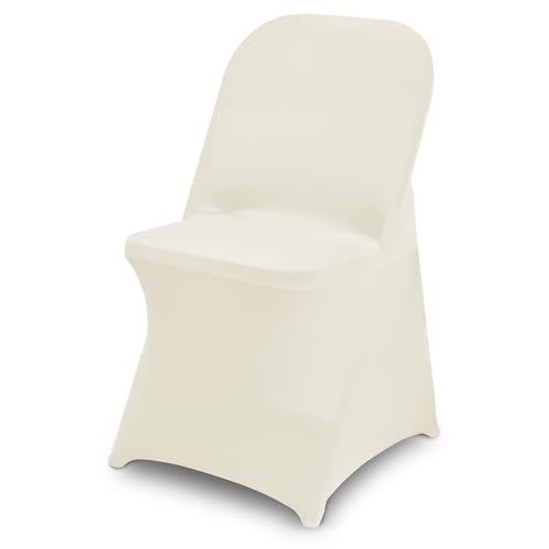 30 Packs Ivory Biege Spandex Stretch Folding Chair Covers for Wedding Party,Universal Fitted Washable Dining Seat Slipcovers Protector Decoration for Holiday Banquet Celebration Event - color: Ivory, size: 30 PCS