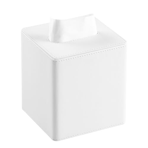 PU Leather Tissue Box Cover Square Tissue Box Holder with Magnetic Closure (Cream-White) - color: Cream-white