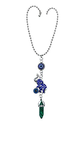 LUCKBOOSTIUM Evil Eye Elephant Hanging Charm Ornament - Decorative Accessories and Things to Hang in Your Car Mirror, Wall, Home or Office Door for Protection (Malachite Green) - color: Malachite Green