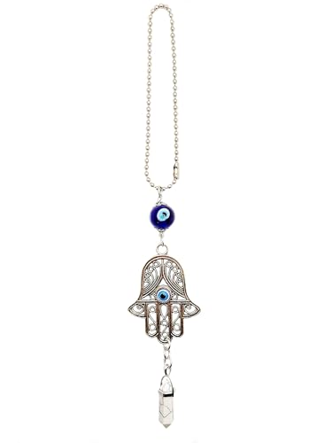 LUCKBOOSTIUM Hand Protection Amulet Evil Eye Car Rearview Mirror Hanging Ornament Charms Accessories Car Charm Good Luck - (2"x11" White Turquoise) - color: White Turquoise