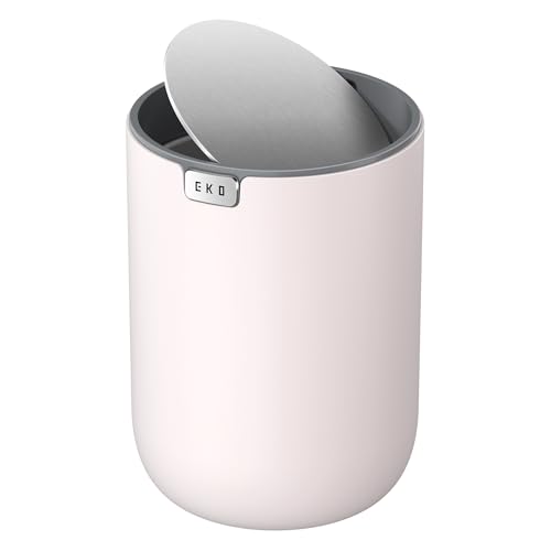 EKO Fandy 0.58 Gal/2.2L Mini Trash Can with Lid, Swing-Top Desktop Trash Can for Bathroom, Countertop, Vanity, Desk or Office, Small Garbage Bin (Pink) - color: Pink, size: Tabletop 2.2 Liters