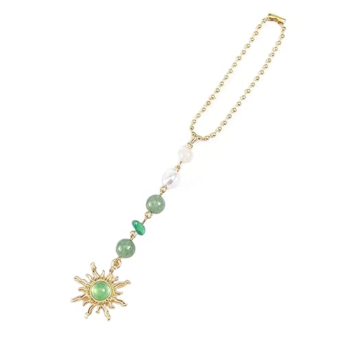 Boho Sun Rearview Mirror Charm, Evil Eye Hanging Car Charm for Rear View Mirror, Crystal Hanging Accessories 7 Inch Alloy Car Ornament for Women Men Unisex Gift of Joy & Protection,Green