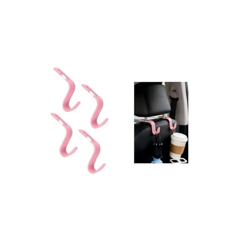 4PCS Car Seat Headrest Hook, Multi-Purpose Seat Back Hanger Purse Bag Handbag Organizer, Auto Interior Backseat Storage Hook Holder for Coat Hat Grocery Umbrella, Universal Fit (Pink) - color: Pink