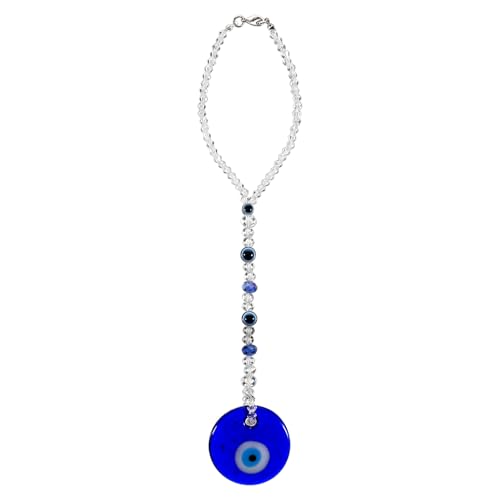 COMNICO Evil Eye Car Hanging Ornament, Classic Blue Evil Eye Beaded Charms Rear View Mirror Pendent Decor Car Accessories for Window Door Wall(White Beads) - style: White beads