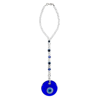 COMNICO Evil Eye Car Hanging Ornament, Classic Blue Evil Eye Beaded Charms Rear View Mirror Pendent Decor Car Accessories for Window Door Wall(White Beads) - style: White beads