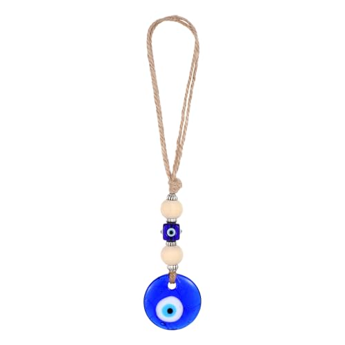COMNICO Evil Eye Car Hanging Ornament, Classic Blue Evil Eye Beaded Charms Rear View Mirror Pendent Decor Car Accessories for Window Door Wall - style: Wooden beads