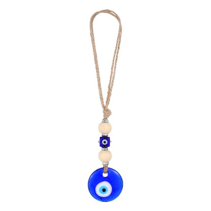COMNICO Evil Eye Car Hanging Ornament, Classic Blue Evil Eye Beaded Charms Rear View Mirror Pendent Decor Car Accessories for Window Door Wall - style: Wooden beads