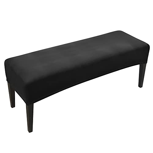 FORCHEER Dining Bench Cover Velvet Black Bench Slipcover 60inch Stretch Bench Seat Protector for Bedroom, Kitchen Washable(Velvet-Black) - color: Velvet-black