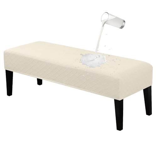 Lebaley Waterproof Dining Bench Cover Stretch Rectangle Bench Seat Protector Slipcover Removable Washable Bench Covers for Kitchen, Dining Room, Living Room, Bedroom (Beige) - color: Beige, size: Regular - Waterproof