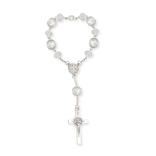 One Decade Car Rosary, St. Benedict Medal Interior Rear View Mirror Charm Auto Rosary, Catholic Rosary Hanging Pendant, Interior Men Women Car Accessories (White) - color: White