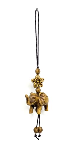 Lucky Elephant Pendant Charm for Car Rear View Mirror, Bag, or Home Decor – Handcrafted Resin Elephant with Braided Cord & Floral Beads, Symbol of Wisdom and Protection