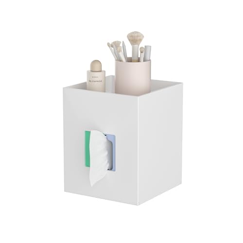 White Acrylic Tissue Box Cover with Storage Tray,Square Acrylic Tissue Box Holder Napkin Dispenser for Bathroom Kitchen Home Office(White, 5.5x5.5x6.7) - color: White, size: 5.5x5.5x6.7"
