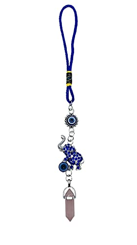 LUCKBOOSTIUM Evil Eye Elephant Keychain and Mandala with Pink Crystal- Decorative Evil Eye Keychain for Blessing and Goodluck - Elephant Bag Charm, Rear View Mirror Accessories (1.75” x 8”) - color: Pink Crystal