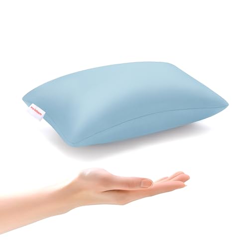 Pro Goleem Small Pillow 11"x7"x2.5" for Kids and Baby Sleeping with Name Tag Mini Tiny Pillow for Camping and Chair Car Air Nap Neck Lumbar Knee Rest Pillows, Blue - color: Blue