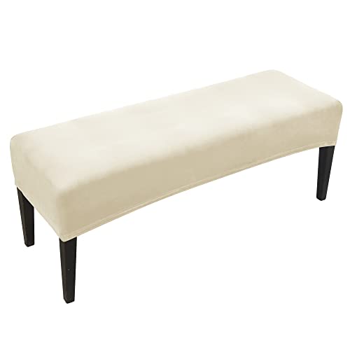 FORCHEER Dining Bench Cover Velvet Bench Slipcover for Living Room Washable Ottman Cover Bench Seat Protector for Bedroom, Kitchen(Velvet-Cream) - color: Velvet-cream
