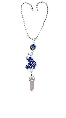 LUCKBOOSTIUM Evil Eye Elephant Hanging Charm Ornament - Decorative Accessories and Things to Hang In Your Car Mirror, Wall, Home or Office Door for Protection (Pink Crystal) - color: Pink Crystal