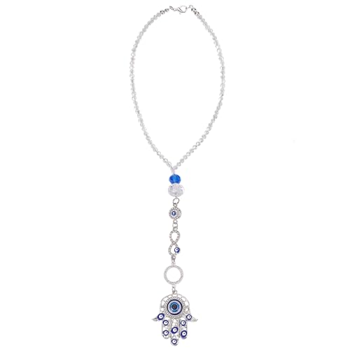 Evil Eye Car Hanging Ornament Metal Hand of Evil Eye Charm Pendant Beaded Decor Good Luck Suncatcher Pendant for Keychain Car Rearview Mirror Window Car Door Frame Balcony - color: Hand Silver