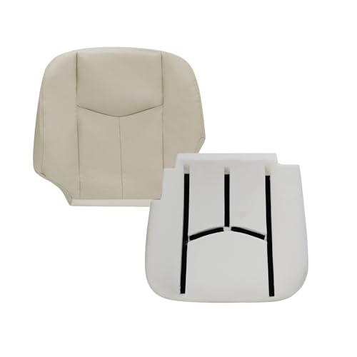 Driver Side Bottom Leather Seat Cover & Foam Cushion Light Neutral Tan 522 or 52i Compatible with Chevy Avalanche Tahoe Suburban GMC Yukon XL 2003 2004 2005 2006 - color: Light Tan