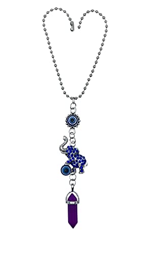 LUCKBOOSTIUM Evil Eye Elephant Hanging Charm Ornament - Decorative Accessories and Things to Hang In Your Car Mirror, Wall, Home or Office Door for Protection (Amethyst) - color: Amethyst
