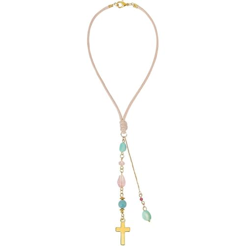 Cross Hanging Car Mirror Ornament Amazonite and Crystal Bead Charm Suncatcher Car Mirror Pendant Accessories Good Luck Keychain for Bag Window Cars Door Garden Balcony Home Decoration - color: Gold