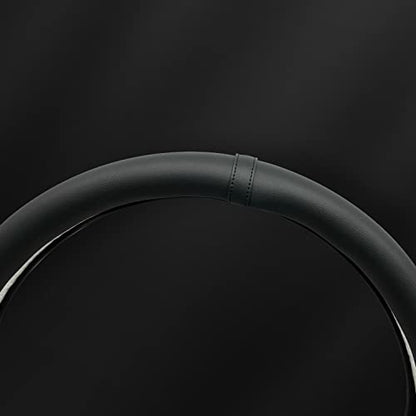 Morandi Color Steering Wheel Cover, Nappa Leather, Fashionable Sporty Style, Universal 15 inches，Black - color: Black
