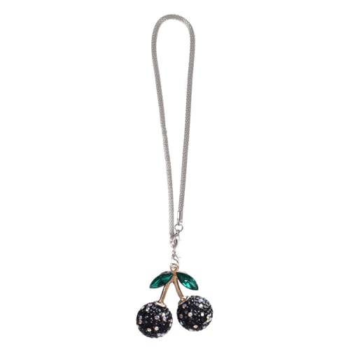 Cherry Car Hanging Ornament, Sparkling Rhinestone Car Charm Rear View Mirror Fruit Pendant for Vehicles Home Decoration - color: Black