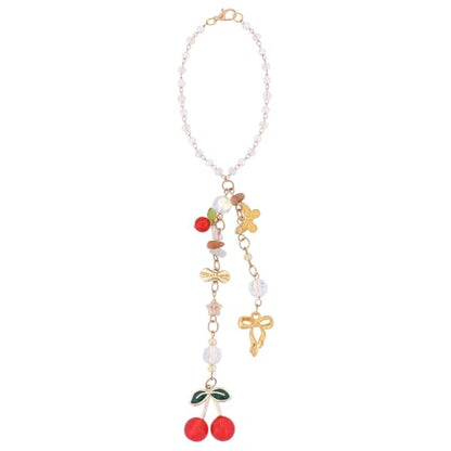 Cherry Bow Rear View Mirror Charm - Gold Crystal Bead Car Suncatcher Pendant, CherrIies Hanging Ornament for Car Accessories, Aesthetic Gift for Women New Driver Friends - style: Cherry Bow
