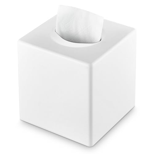 Y-in Hand Tissue Box Cover, Modern Decorative Square Facial Storage Tissue Box Holder, Home Accessories for Bathroom Vanity Countertops, Dressers, Night Stand, Parlors and Office - White - color: White