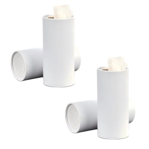 4 PCS Car Tissue Holder, Car Cup Holder Facial Tissues, Convenient Cylindrical Automotive Tissue Box, Universal for Most Cars (White)