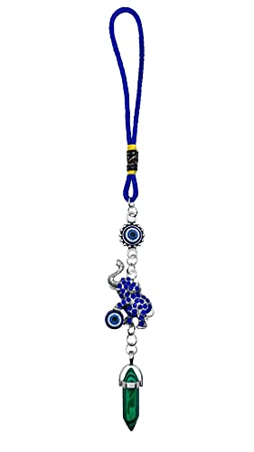 LUCKBOOSTIUM Evil Eye Elephant Keychain and Mandala with Malachite Green- Decorative Evil Eye Keychain for Blessing and Goodluck - Elephant Bag Charm, Rear View Mirror Accessories (1.75” x 8”) - color: Malachite Green