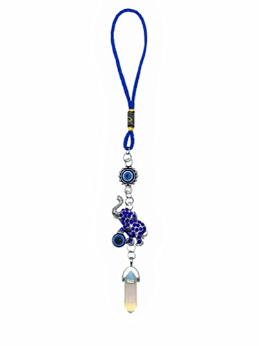 LUCKBOOSTIUM Evil Eye Elephant Keychain and Mandala with Opal Gemstone - Decorative Evil Eye Keychain for Blessing and Goodluck - Elephant Bag Charm, Rear View Mirror Accessories (1.75” x 8”) - color: Opal
