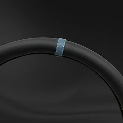 Morandi Color Steering Wheel Cover, Nappa Leather, Fashionable Sporty Style, Universal 15 inches,Black and Blue - color: Black and Blue