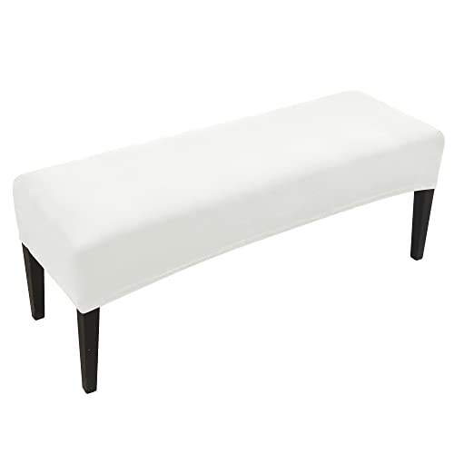 FORCHEER Dining Bench Cover Velvet Slipcover for Living Room Washable Ottoman Cover Seat Protector for Bedroom, Kitchen (Velvet-White) - color: Velvet-white