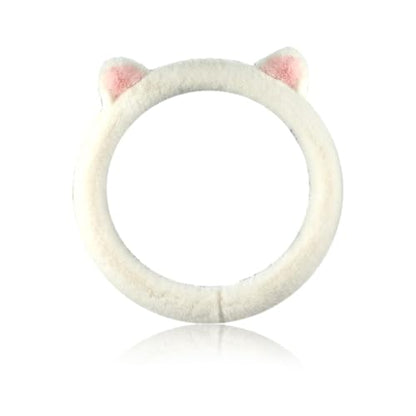 Car Steering Wheel Cover, Cute Steering Wheel Protector with Kitty Cat Ears,Fluffy Soft Plush for Winter Warm, Universal Fit 15 inches for Car,SUV, Elastic & Anti-Slip (White) - color: White