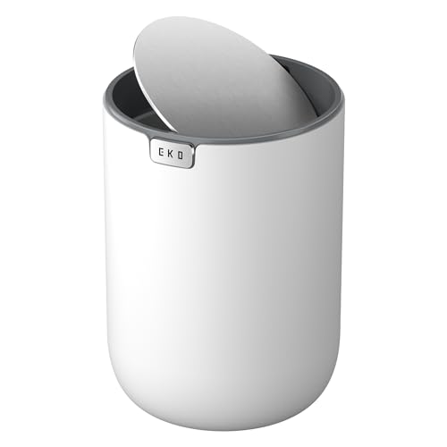 EKO Fandy 0.58 Gal/2.2L Mini Trash Can with Lid, Swing-Top Desktop Trash Can for Bathroom, Countertop, Vanity, Desk or Office, Small Garbage Bin (White) - color: White, size: Tabletop 2.2 Liters
