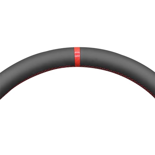 MEWANT DIY Hand Stitch Black Suede Genuine Leather Steering Wheel Cover for Dodge Ram Laramie Big Horn 1500 2019-2021 - color: Black Suede&Genuine Leather&Red Stripe&Red Thread